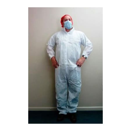 HD SMS Coverall, Elastic Wrists & Ankles, Zipper Front, Single Collar, White, 2XL, 25/Case